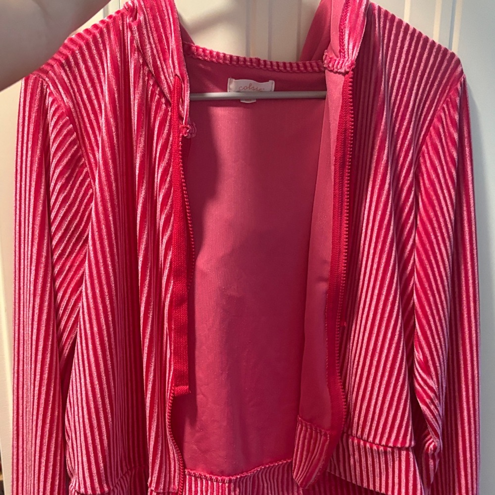 Colsie Vibrant Pink and White Bomber Jacket